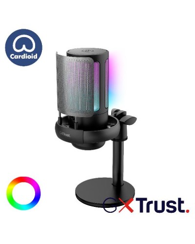 MICROFONO CARDIOIDE RGB GAMING CABLATO USB 1,8M CON SUPPORTO PER STREAMING - TRUST GXT 238 AURON - NERO