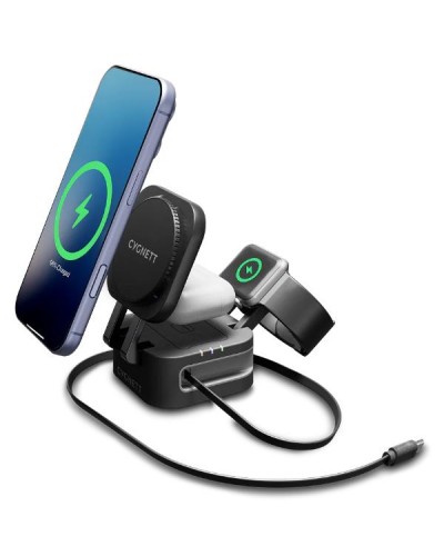 Caricabatterie wireless pieghevole 3 in 1 con cavo retrattile