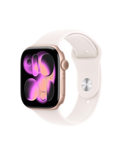 Apple Watch Series 11 GPS, Cassa 46 mm in alluminio color oro rosa con Cinturino Sport rosa fard - M/L