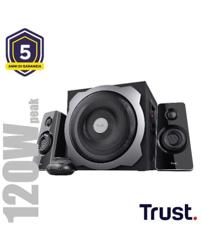 SET ALTOPARLANTI SPEAKERS 2.1 120W PICCO (60W RMS) - CON TELECOMANDO CON INGRESSO AUX + PRESA PER CUFFIE E SUB WOOFER LEGNO - T