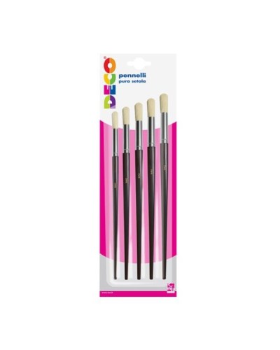 Pennelli Tondi Pura Setola Corti - Blister 5 Pezzi
