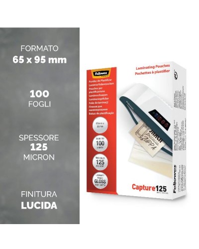 Pouches per plastificazione a finitura lucida da 125mic, formato 65x95mm