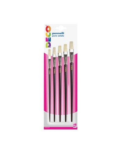 Pennelli piatti pura setola manico corto - Blister 5 pz.