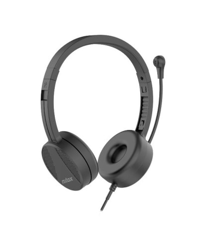 NILOX TECH - Cuffia con connessione USB, microfono rotante, controllo volume, cuscinetti morbidi, lunghezza cavo 1.8 mt