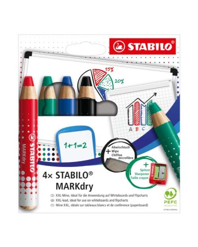 MATITONE PER LAVAGNE STABILO MARKDRY + PANNO + TEMPERINO