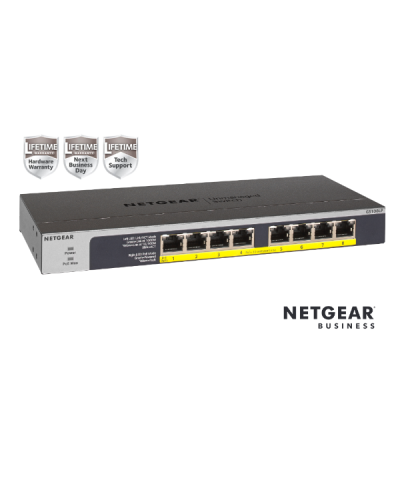 NETGEAR GS108LP Switch Unmanaged 8 porte Gigabit PoE+ (budget 60W),Garanzia a vita+NBD