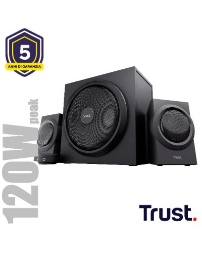 SET ALTOPARLANTI SPEAKERS 2.1 120W PICCO (60W RMS) - CON TELECOMANDO CON INGRESSO AUX + PRESA PER CUFFIE E SUB WOOFER LEGNO - T