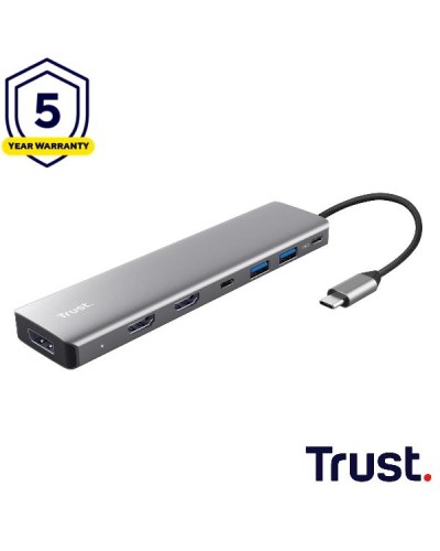 ADATTATORE DOCKING STATION MULTIPORT 7 IN 1, 2 HDMI 4K (60HZ)+ 1 DP  4K (60HZ)+ 2 USB-A 3.2 + 1 USB-C PD - TRUST DALYX 7-IN-1 -