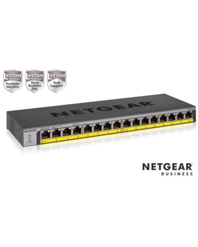 NETGEAR GS116LP Switch Unmanaged 16 porte Gigabit PoE+ (budget 76W),Garanzia a vita+NBD