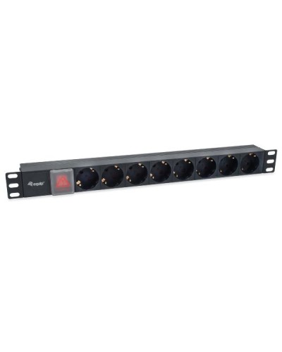 EQUIP - MULTIPRESA 8-BAY SCHUKO DIN49440, Spina Schuko DIN49440, Spina IEC320 C14, 1U 19" con interruttore, Alluminio