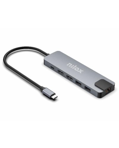 NILOX TECH - Docking station con porta USB-C, 2 porte HDMI 4K, 4 porte USB, RJ45, USB-C potenza massima 100 Watt