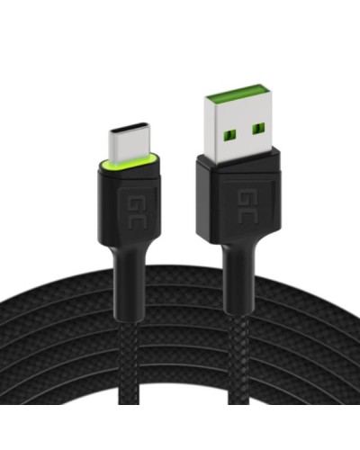 Cavo USB Green Cell GC Ray - USB-C 200cm, LED verde, Ricarica rapida Ultra Charge, QC 3.0