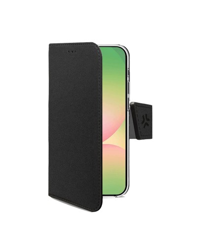 WALLY - Custodia a libro in pelle sintetica con chiusura flap magnetico, slot per carte e funzione stand colore nero compatibil