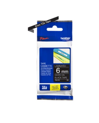 Nastro Brother TZe-315 6mm bianco su nero