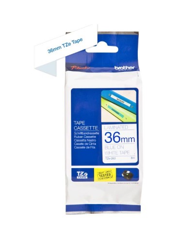 Nastro laminato Brother TZe-263 36mm blu su bianco