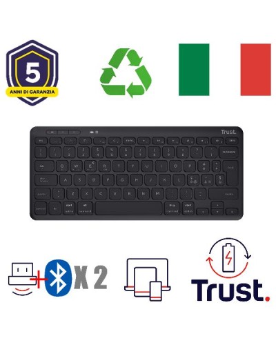 TASTIERA WIRELESS RICARICABILE MULTICONNECT TRUST LYRA NERO