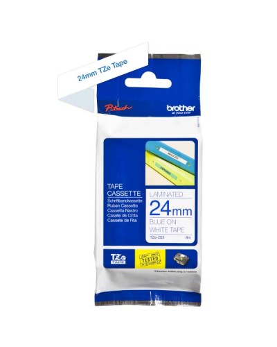 Nastro Brother TZe-253 24mm blu su bianco
