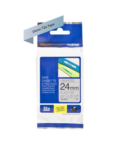 Nastro Brother TZe-M951 24mm Nero su Argento Opaco