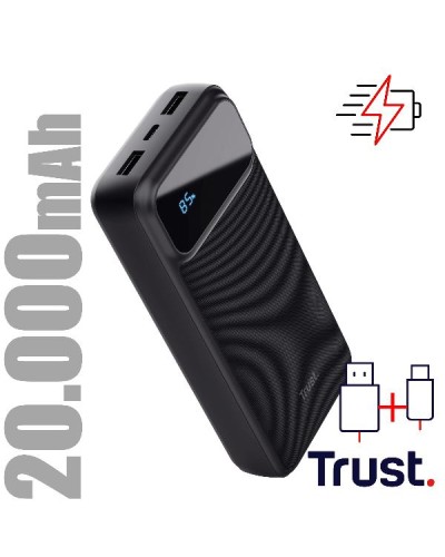 TRUST Avala Power Bank 20.000mAh Nero 2 USB-A 1 USB-C