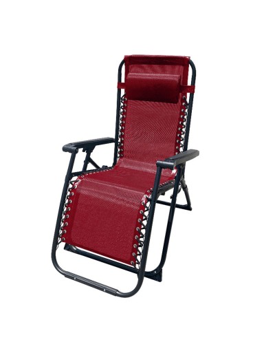 Marbueno Folding Sun Lounger in Steel with Cushion for Garden and Pool, Dimensions: 90 x 66 x 108 cm, Zero Gravity, Bordeaux Color
