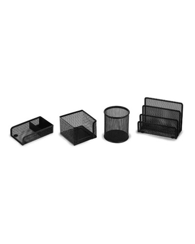 Set Scrivania in Rete Metallica Nero 4 Pezzi