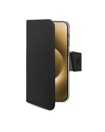 WALLY - Custodia a libro in pelle sintetica con chiusura flap magnetico, slot per carte e funzione stand colore nero per Apple 
