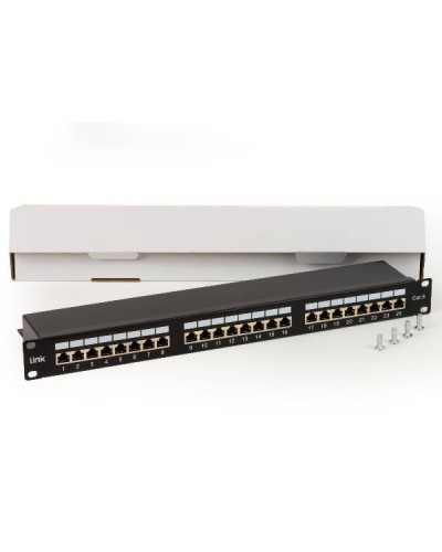 PANNELLO PATCH PER RETI CON 24 PORTE RJ45 CAT 6 SCHERMATO 19" COLORE NERO