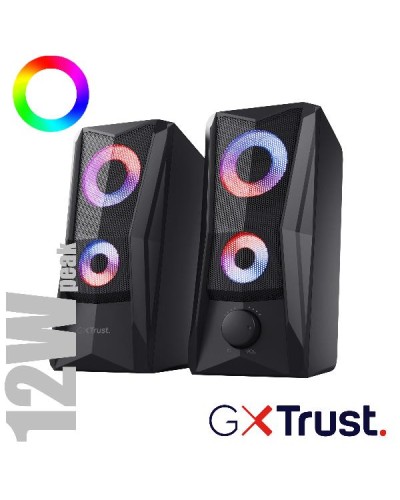 SET GAMING ALTOPARLANTI SPEAKERS 2.0 12W PICCO (6W RMS) ILLUMINATI LED RGB - TRUST GXT 606 JAVV RGB