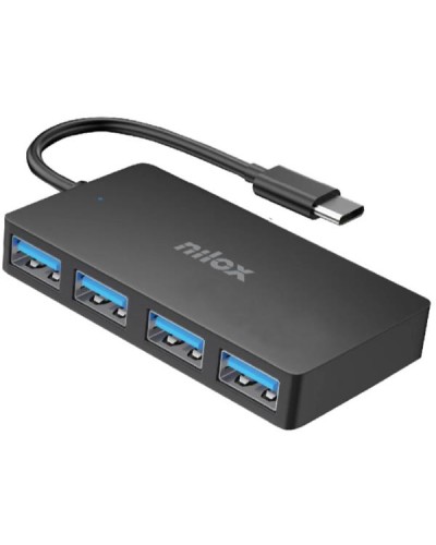 NILOX TECH -Docking station, 4 porte USB-A 3.2, lunghezza cavo 13 cm, velocità fino a 5 Gbps, materiale ABS, connettore USB-C 