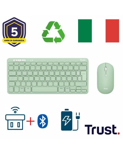 KIT DESK SET TASTIERA E MOUSE WIRELESS RICARICABILI MULTICONNECT 2 BT + 1 WL 2,4GHZ - PLASTICA RICICLATA 51% - LAYOUT ITALIANO 