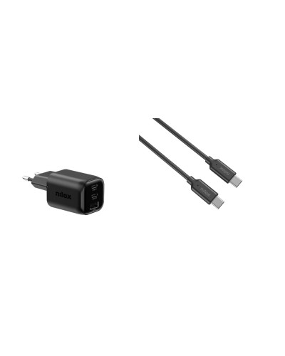 NILOX TECH - Caricatore GaN 65W 2x USB-C, cavo USB-C da 2 metri incluso