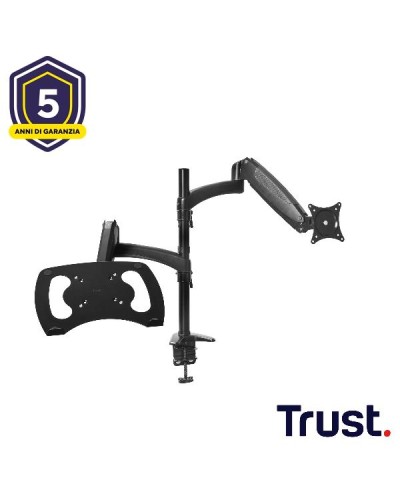SUPPORTO MONITOR DOPPIO BRACCIO ERGONOMICO PER DOPPIO MONITOR O MONITOR E LAPTOP - TRUST MARA - NERO