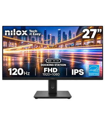 NILOX TECH - Monitor Regolabile 27" 120Hz/IPS/Docking USB-C 65W/Multimedia/Full HD/HDMI/DP/ENERGY STAR