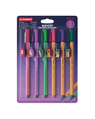 SET KPOP DEMON HUNTERS - Confezione 3 penne Point 88 e 3 pennarelli Pen 68