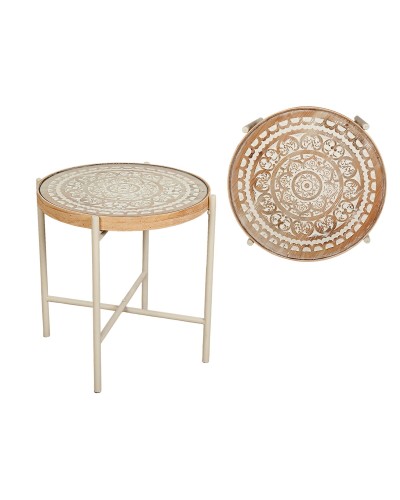 Side table Romimex Natural Metal MDF Wood 44 x 42 x 44 cm