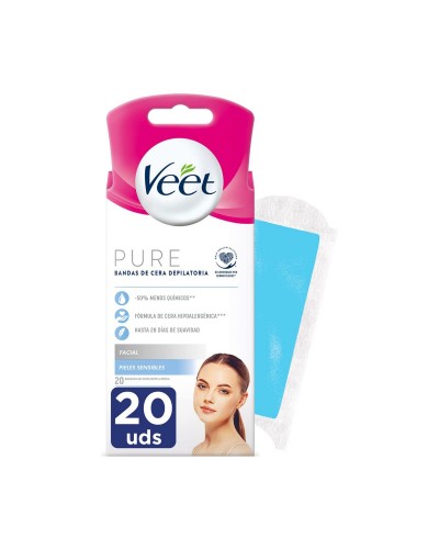Veet Bandas de Cera Fría Faciales Piel Sensible - 20 Unidades
