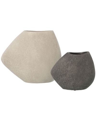 Set di 2 Vasi Alexandra, Bianco Grigio, Ceramica Moderna, Decorazione d'Interni