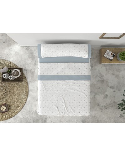 Bettwäsche Top Qualität Tejidos Reina Topos, Hellblau Weiß, Doppelbett
