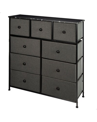 Cajonera Max Home 4 Cajones 100x100x30 cm, Negro Gris Mármol, Armario Salón
