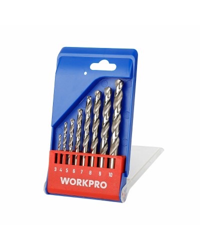 Set di Trapani Workpro, 8 Pezzi in Metallo, Misure da 3 a 10 mm per Lavori di Precisione