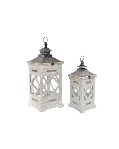 Faroles Home Esprit Blancos Cristal, Estilo Étnico Árabe, 26x26x66cm, 2 Unidades
