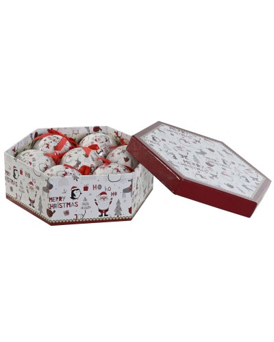 Boules de Noël Esprit en PVC Blanc Rouge (Lot de 7)
