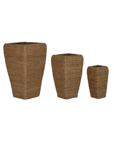 Set med planteringskärl Home ESPRIT Naturell Metall Naturliga fibrer 40 x 40 x 70 cm (3 Delar)