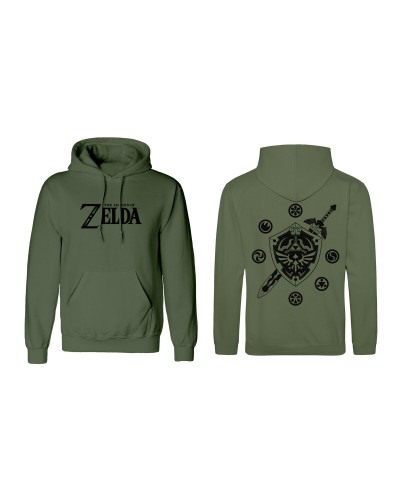Zelda Logo & Schild Grün Kapuzenpullover - Unisex Baumwolle Offiziell Lizenziert
