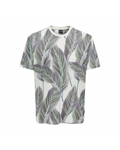 Heren-T-Shirt met Korte Mouwen Only & Sons Onskobe Reg Banana Leaf Blauw Wit