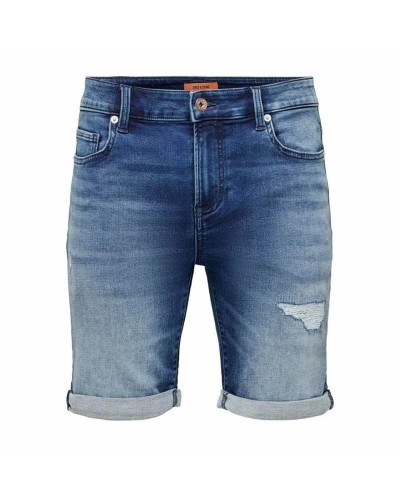 Only & Sons Pantalones Cortos Vaqueros Hombre - Azul Denim Elástico - Casual Verano
