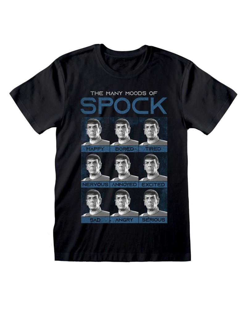 Uniseks T-Shirt met Korte Mouwen Star Trek Many Mood Of Spock Zwart