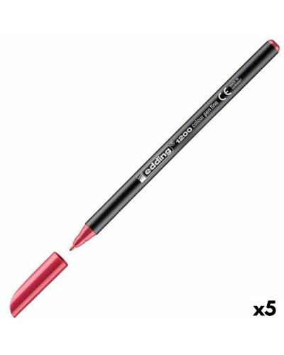 Edding 1200 Carmesí - Rotuladores de Colores Punta Fina - Set de 5 Unidades
