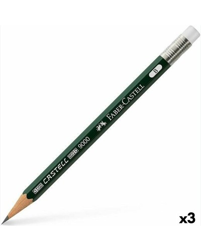 Faber-Castell 9000 B - Hexagonal Pencil with Eraser - Soft Lead (3 pcs)
