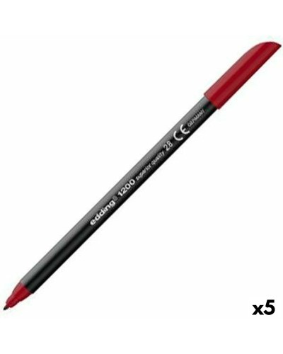 Edding 1200 Feutres Rouge Foncé - Pointe Fine, 5 Pièces - Idéal pour Écriture & Dessin
